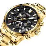 Nibosi 2512 High Quality Stainless Steel & Multifunction Chronograph Men's Watch – Dial Color: Black Gold, Strap Color: Gold – Thumbnail 3